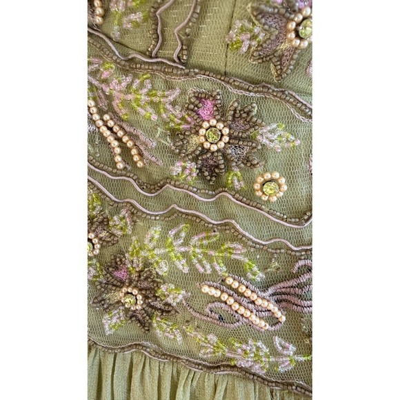 Vintage Sue Wong Nocturne Green Silk Beaded Fairycore Dress Size 6 Y2K - Picture 4 of 11